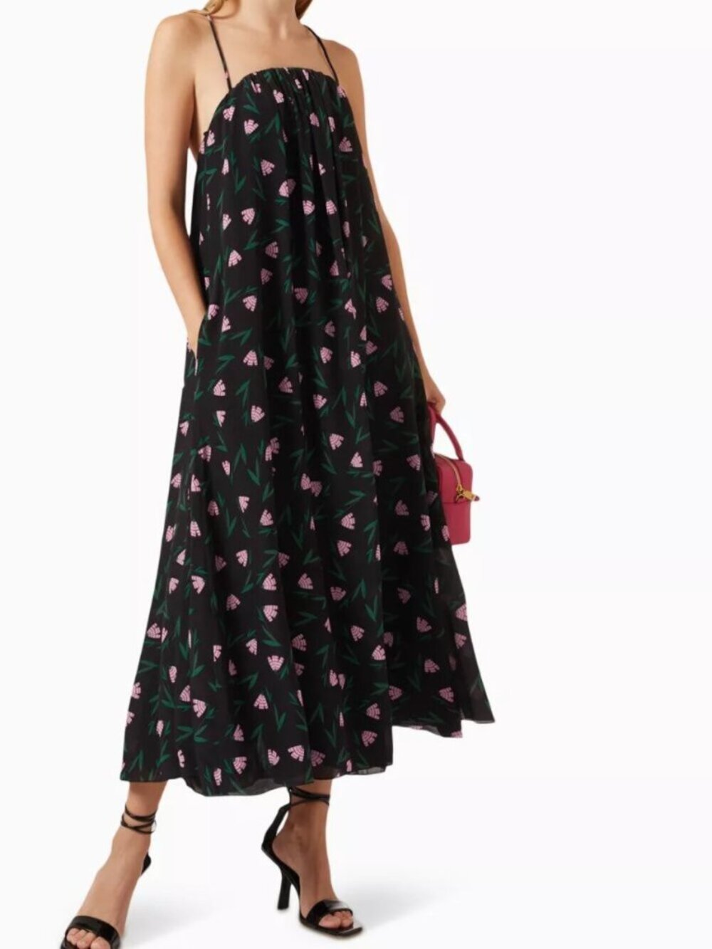 New Emporio Armani 100% silk floral print dainty structured bustier maxi dress